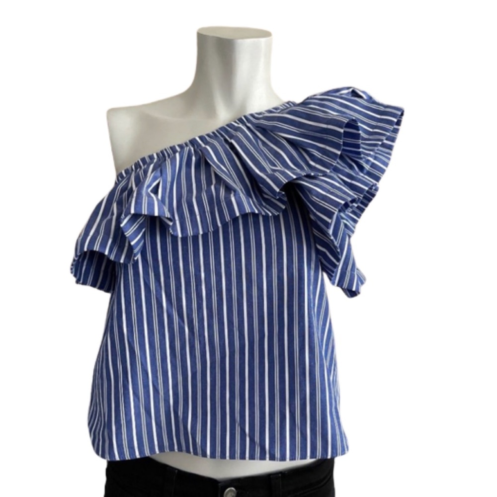 NWOT- MISA Los Angeles Shadi One Shoulder RuffledStripe Top- Medium